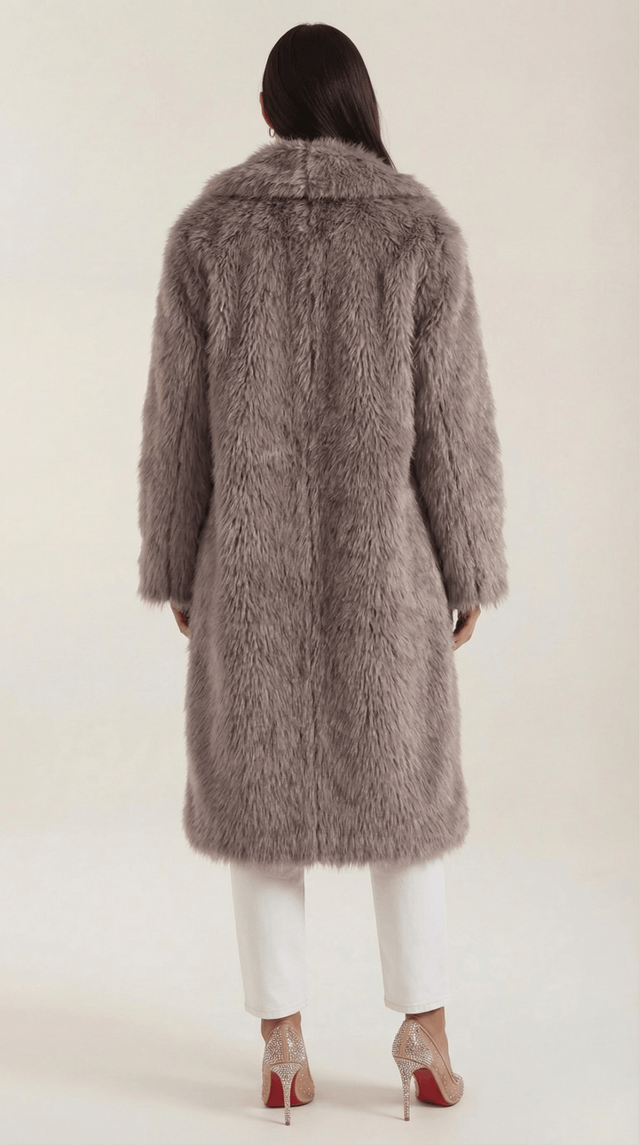 Womens long faux fur coat, view 4