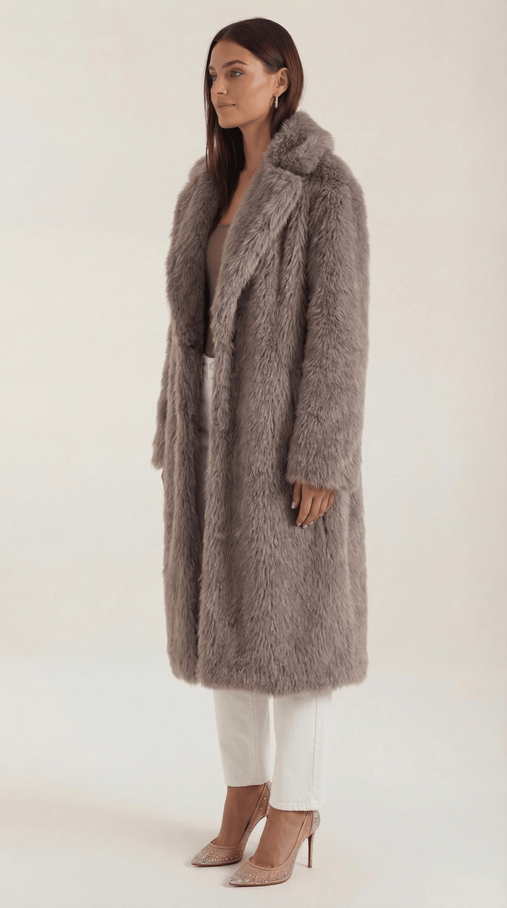 Womens long faux fur coat, view 2