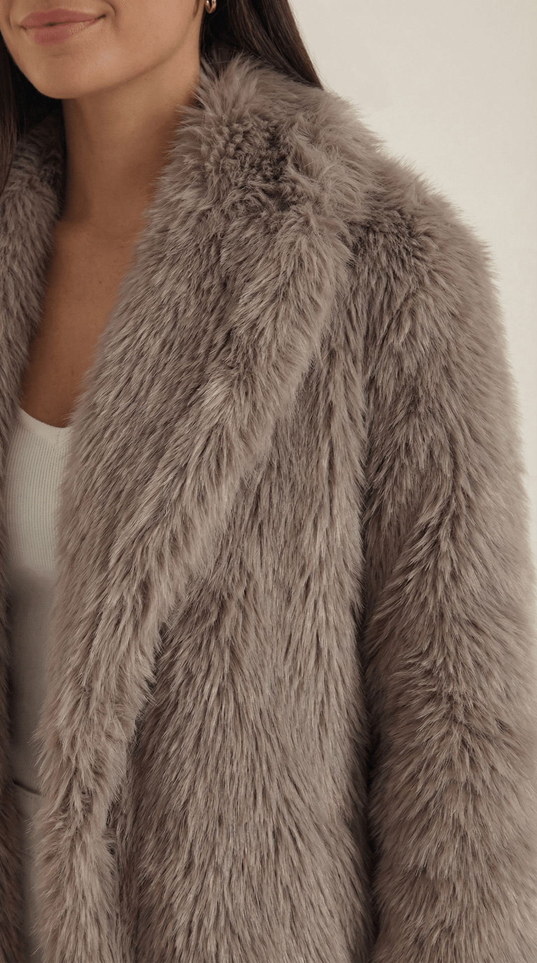 Womens long faux fur coat, view 3