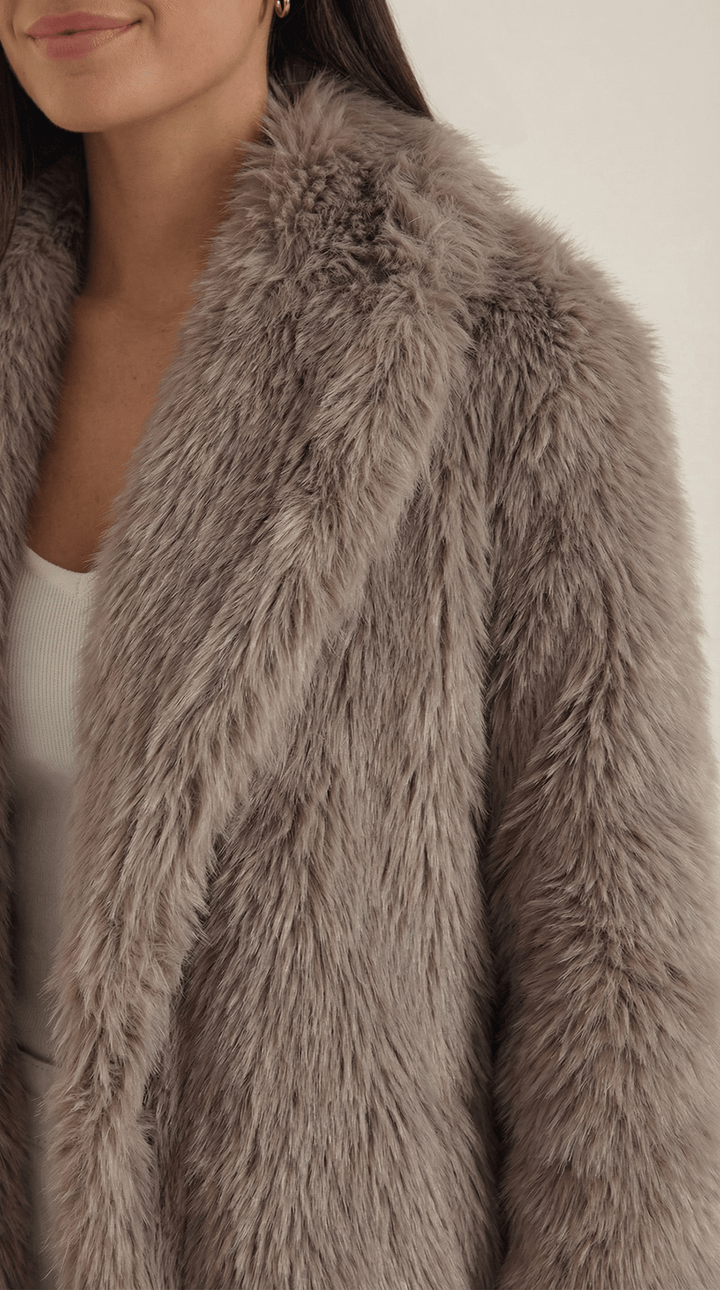 Womens long faux fur coat, view 3