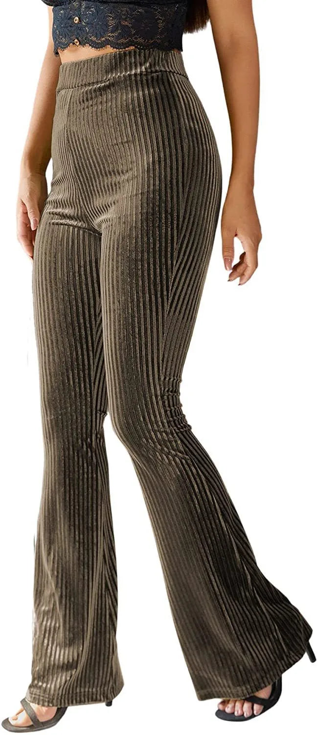 Heidi | Womens High Waist Ribbed Velvet Flare Trouser