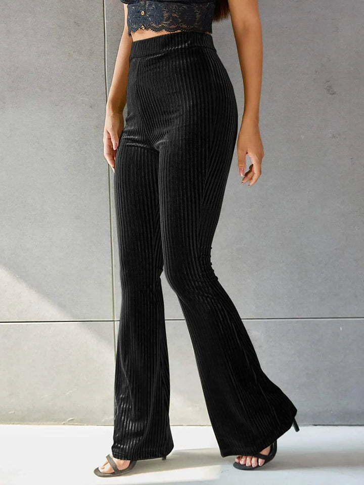Heidi | Womens High Waist Ribbed Velvet Flare Trouser