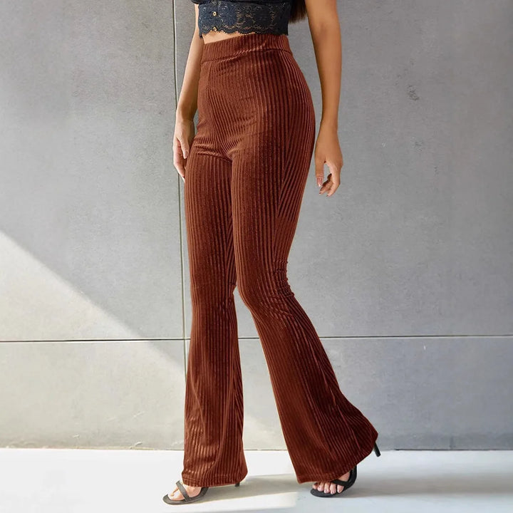 Heidi | Womens High Waist Ribbed Velvet Flare Trouser