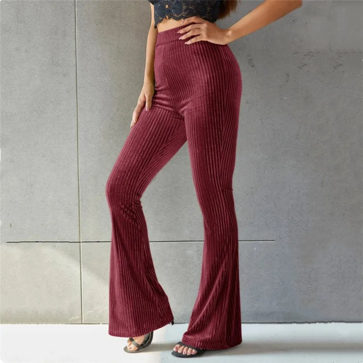 Heidi | Womens High Waist Ribbed Velvet Flare Trouser