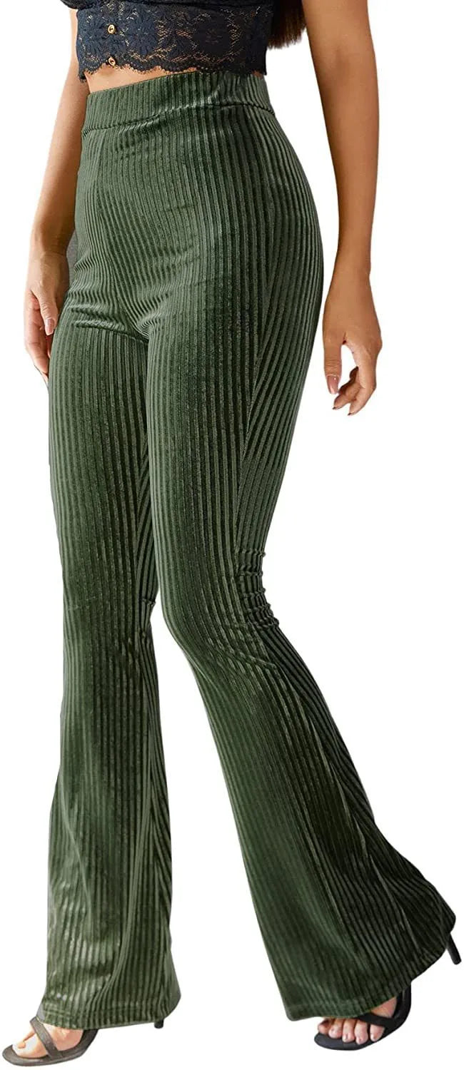 Heidi | Womens High Waist Ribbed Velvet Flare Trouser