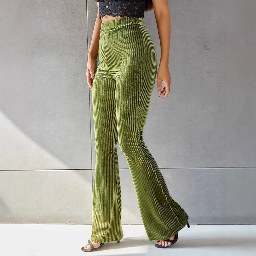 Heidi | Womens High Waist Ribbed Velvet Flare Trouser