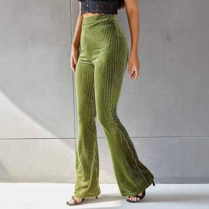 Heidi | Womens High Waist Ribbed Velvet Flare Trouser