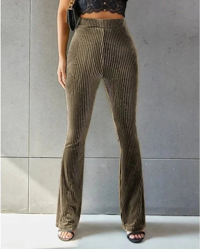 Heidi | Womens High Waist Ribbed Velvet Flare Trouser
