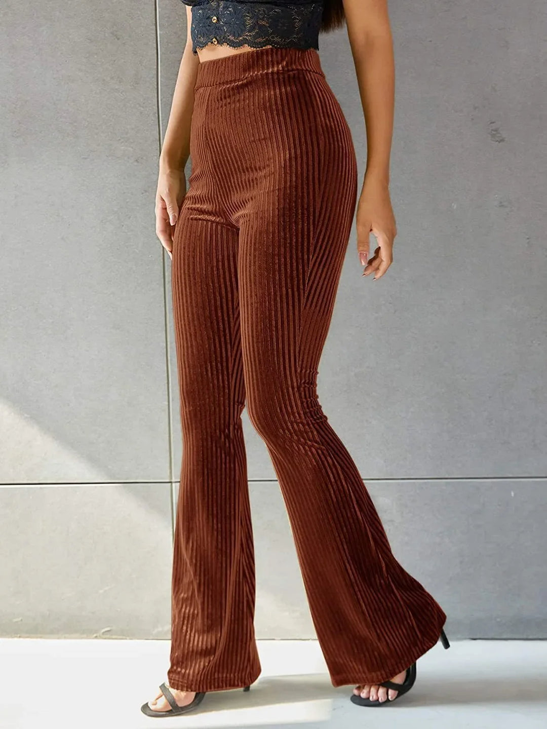 Heidi | Womens High Waist Ribbed Velvet Flare Trouser