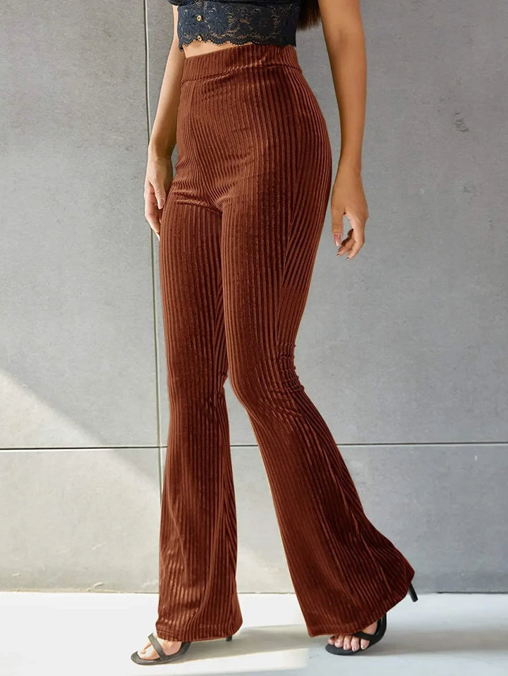 Heidi | Womens High Waist Ribbed Velvet Flare Trouser