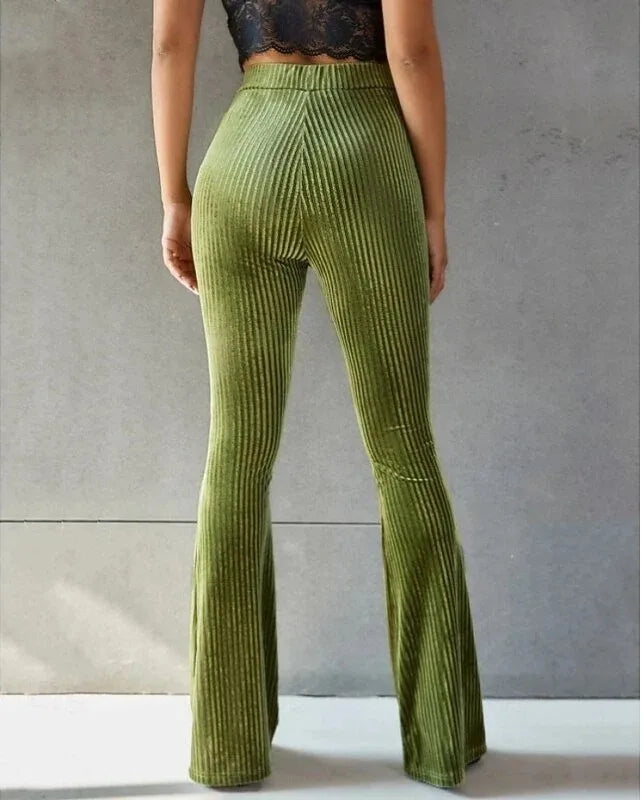 Heidi | Womens High Waist Ribbed Velvet Flare Trouser