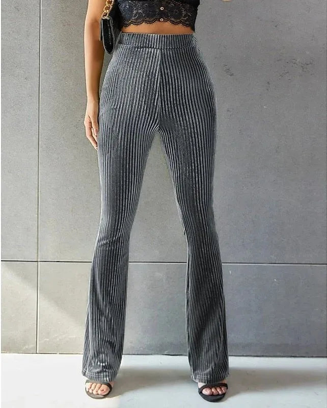 Heidi | Womens High Waist Ribbed Velvet Flare Trouser