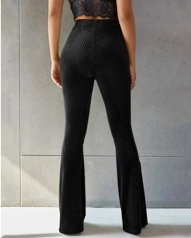 Heidi | Womens High Waist Ribbed Velvet Flare Trouser