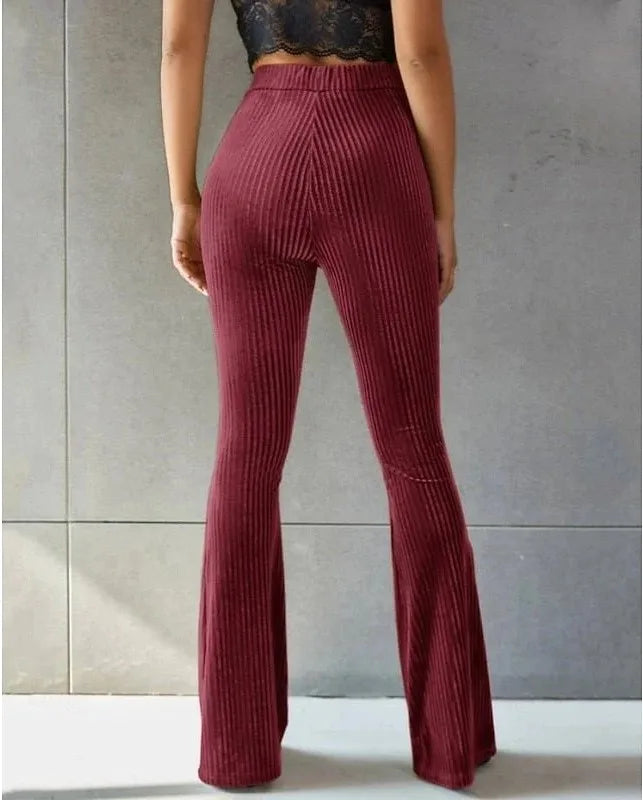 Heidi | Womens High Waist Ribbed Velvet Flare Trouser