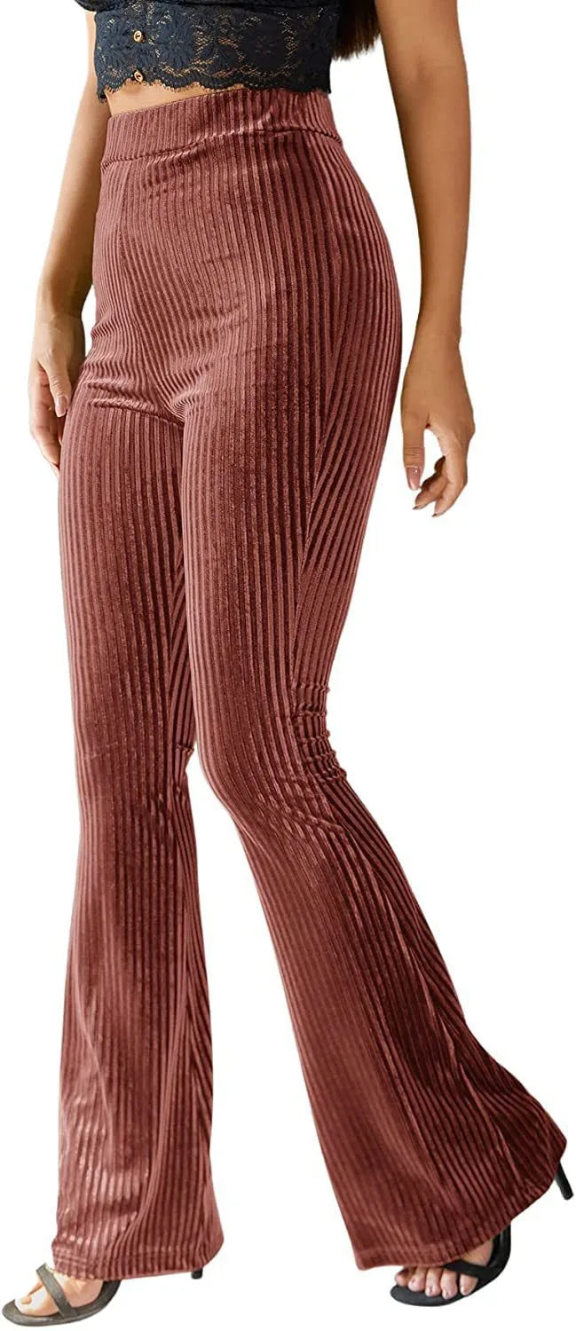 Heidi | Womens High Waist Ribbed Velvet Flare Trouser