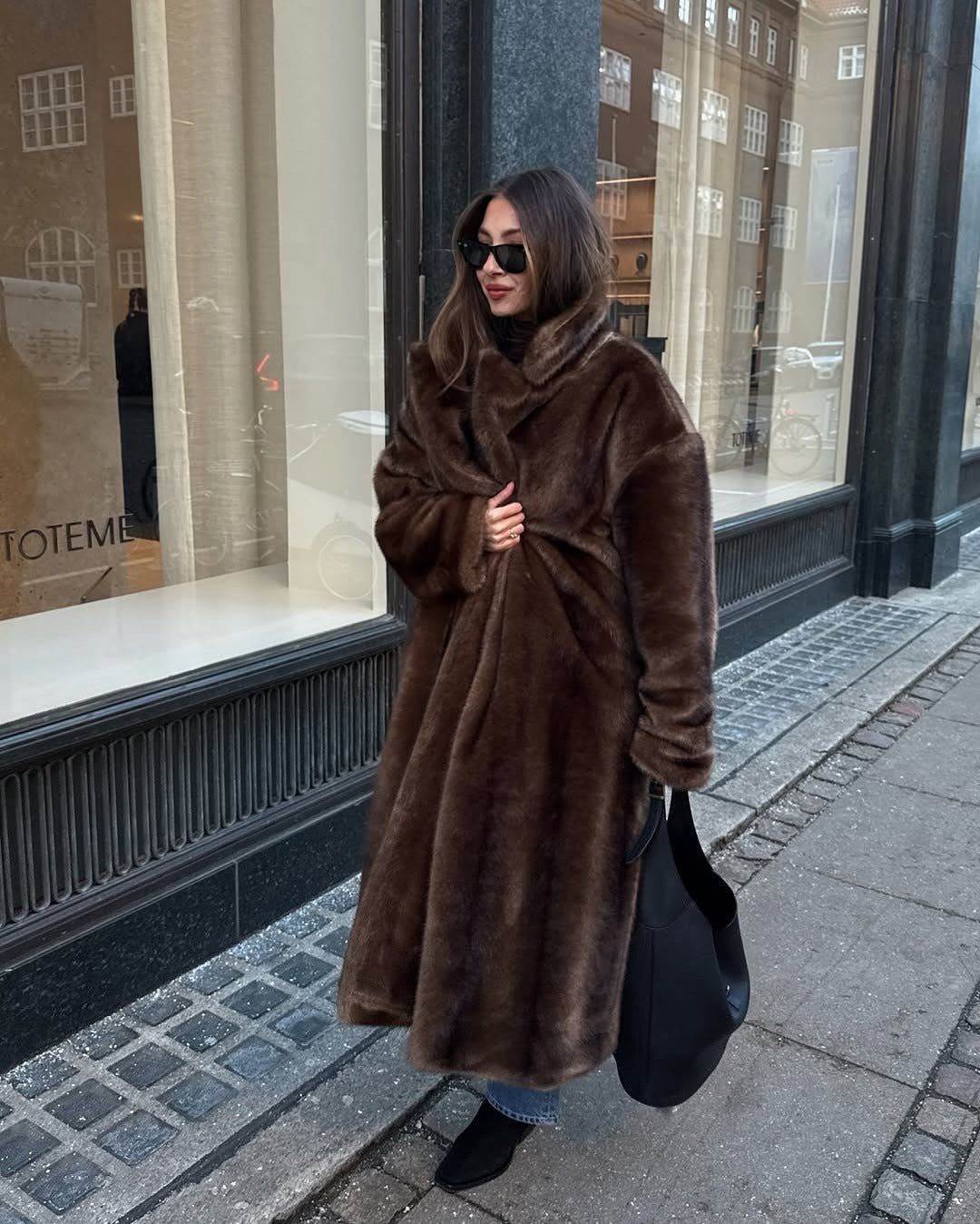 Womens long faux fur maxi overcoat, view 1