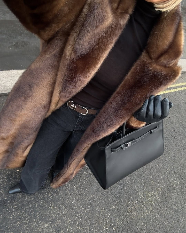 Womens long faux fur maxi overcoat, view 4
