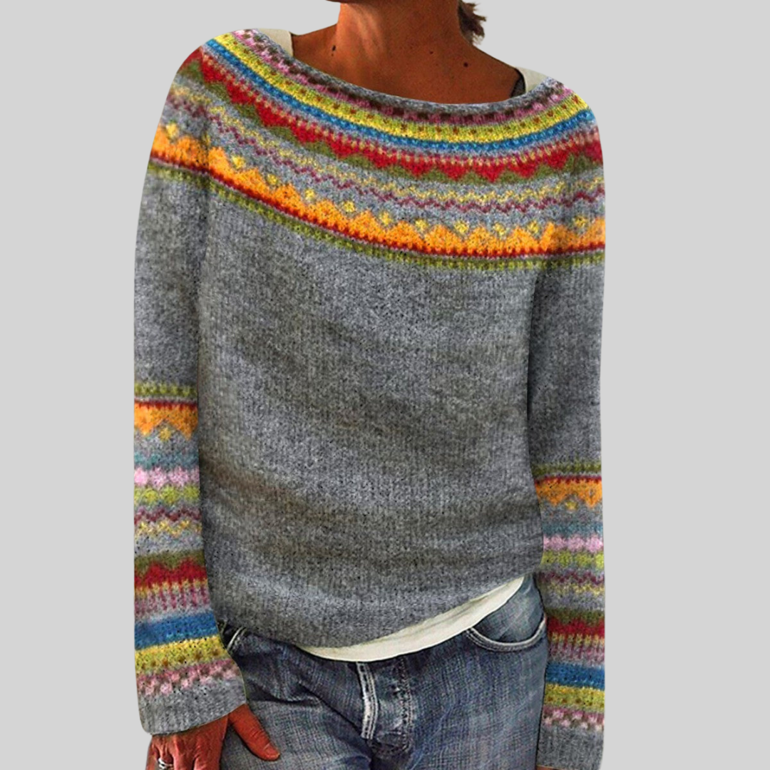 Womens striped knit pullover sweater, view 3