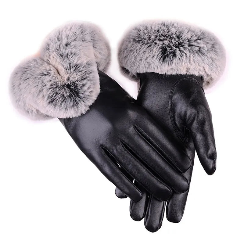 Nora | Womens Fitted Leather Gloves with Faux Fur Trim