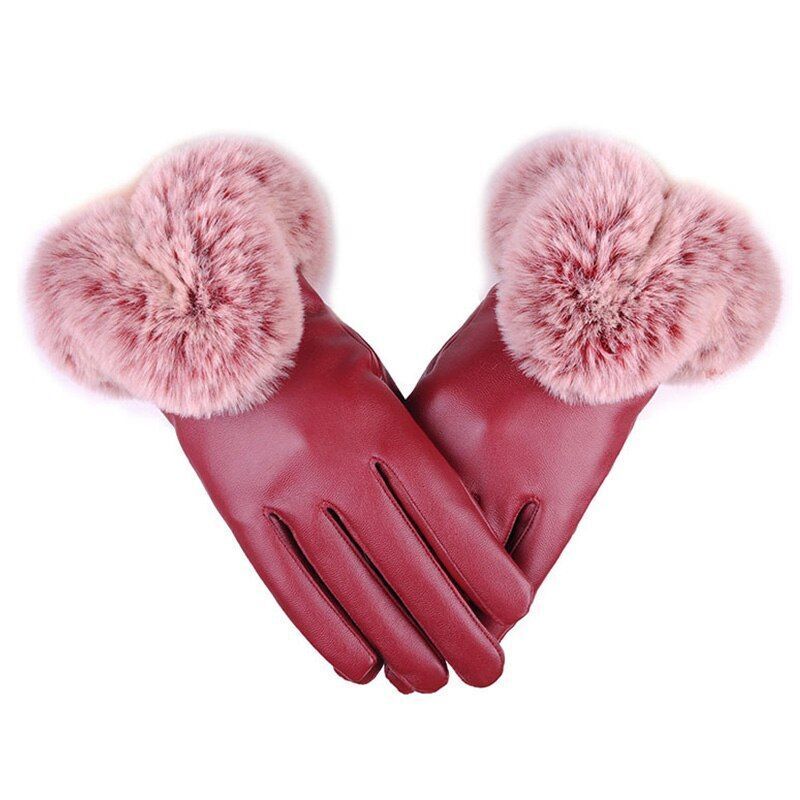Nora | Womens Fitted Leather Gloves with Faux Fur Trim