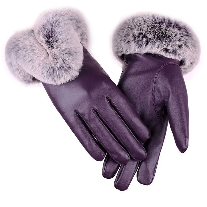 Nora | Womens Fitted Leather Gloves with Faux Fur Trim