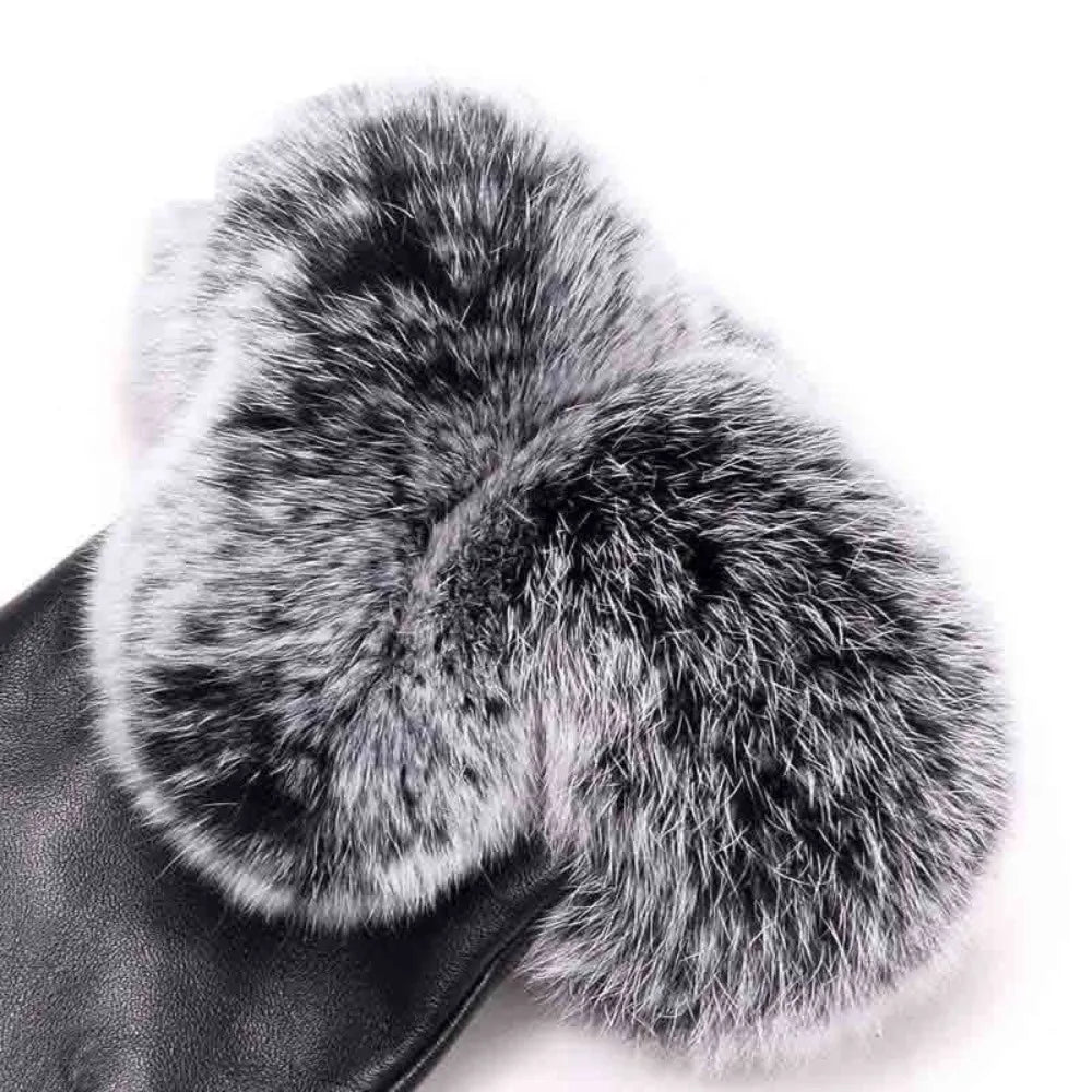 Nora | Womens Fitted Leather Gloves with Faux Fur Trim