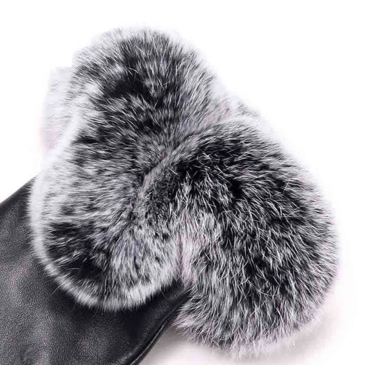 Nora | Womens Fitted Leather Gloves with Faux Fur Trim