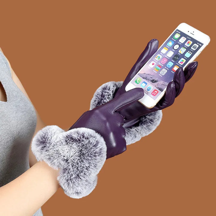 Nora | Womens Fitted Leather Gloves with Faux Fur Trim