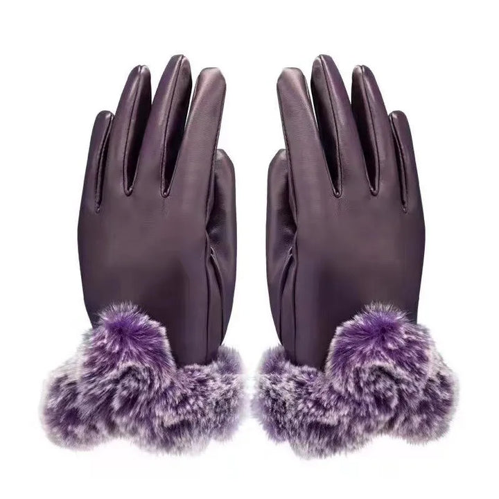 Nora | Womens Fitted Leather Gloves with Faux Fur Trim