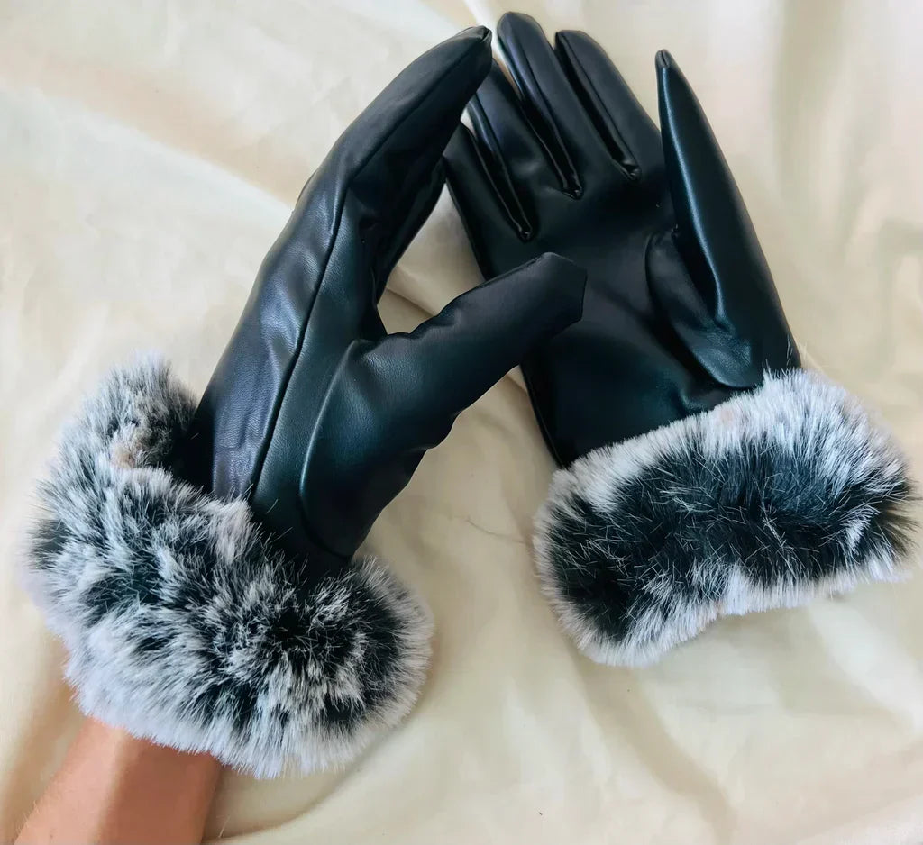 Nora | Womens Fitted Leather Gloves with Faux Fur Trim