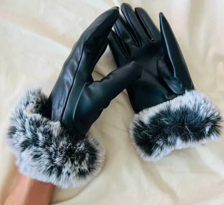 Nora | Womens Fitted Leather Gloves with Faux Fur Trim