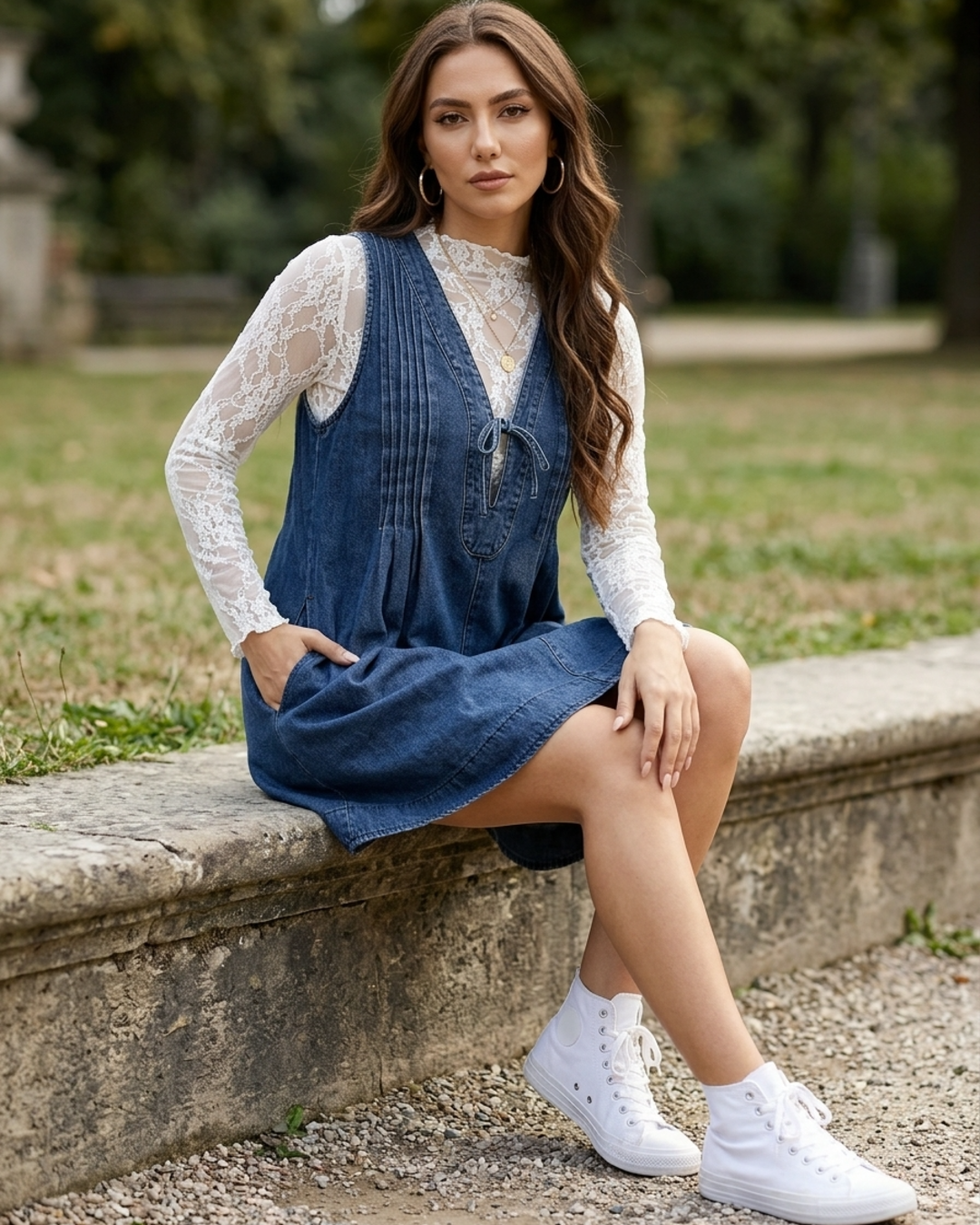 Skylar | Womens Denim Mini Dress Lace-Up Detail