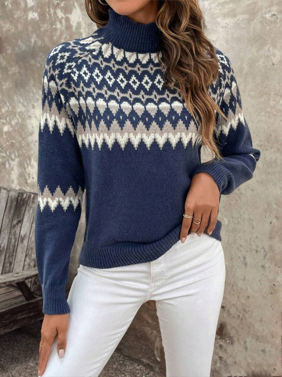 Womens Fair Isle turtleneck sweater, view 3