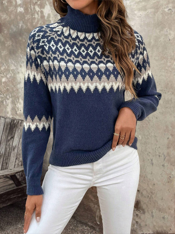 Womens Fair Isle turtleneck sweater, view 3