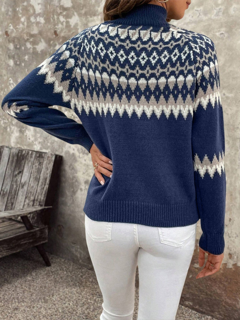 Womens Fair Isle turtleneck sweater, view 2