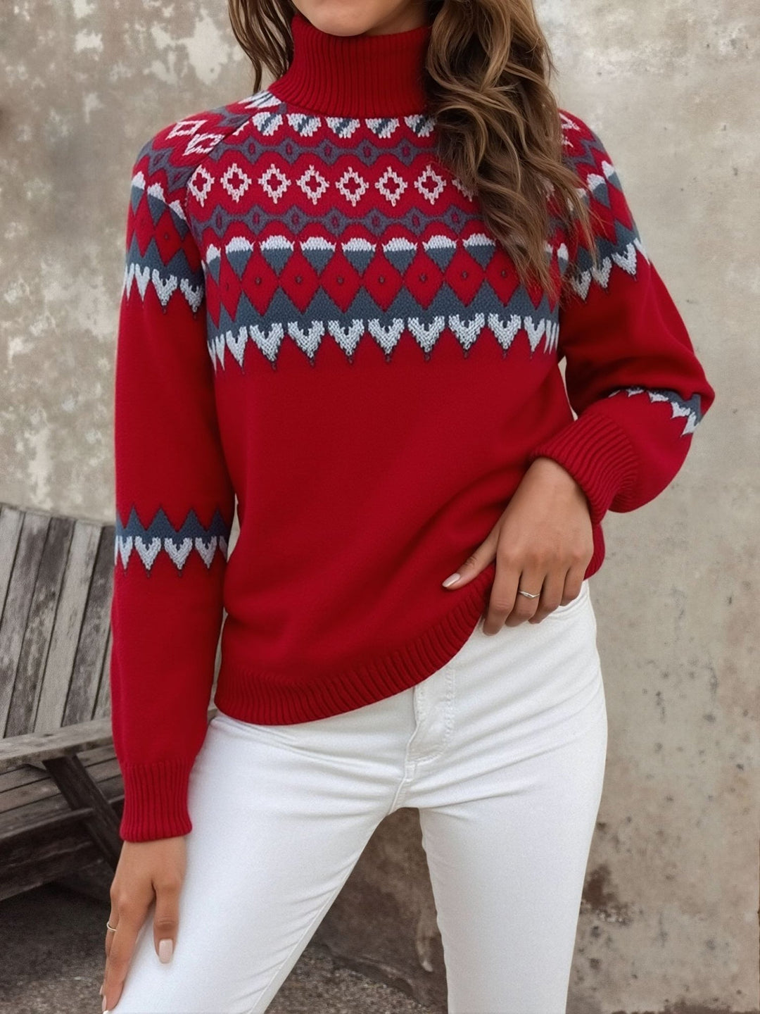 Womens Fair Isle turtleneck sweater, view 7