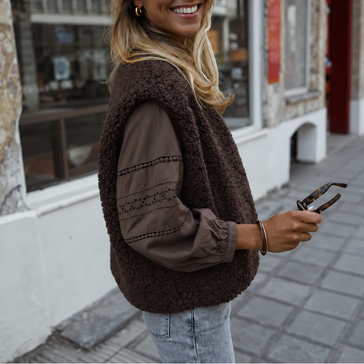 Lena | Teddy Snap Button Crew Vest