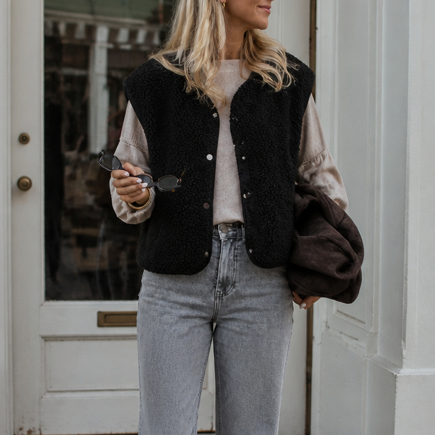 Lena | Teddy Snap Button Crew Vest