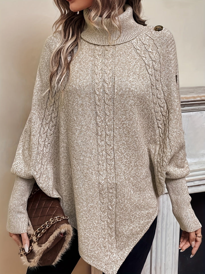 Ruby | Cable Knit Turtleneck Poncho Sweater