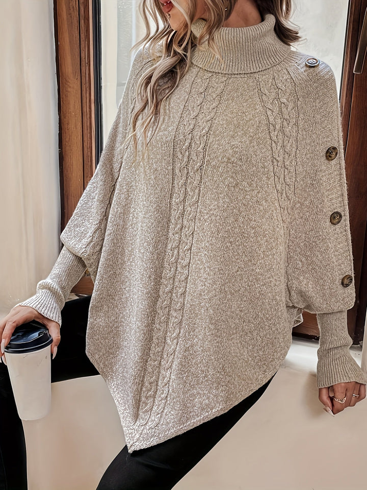Ruby | Cable Knit Turtleneck Poncho Sweater