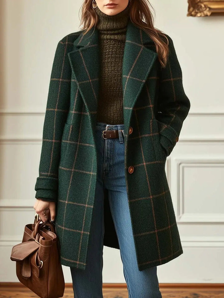 Womens plaid long overcoat, view 3