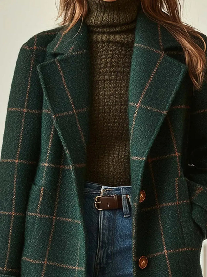 Womens plaid long overcoat, view 4