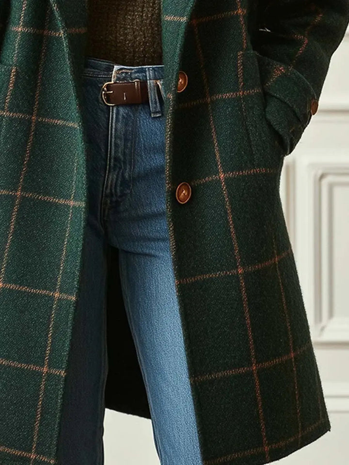 Womens plaid long overcoat, view 1