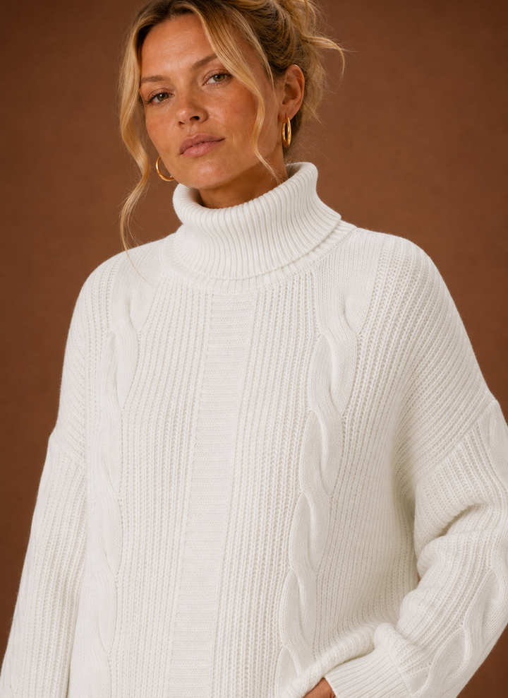 Jade | Turtleneck Cable Knit Sweater Dress