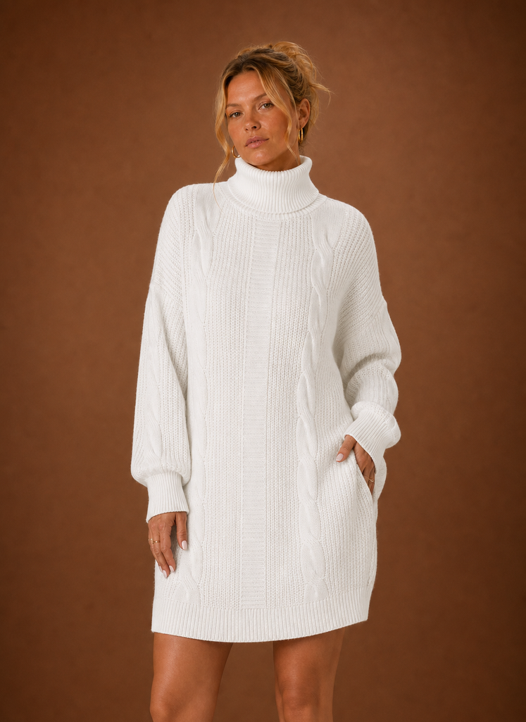 Jade | Turtleneck Cable Knit Sweater Dress