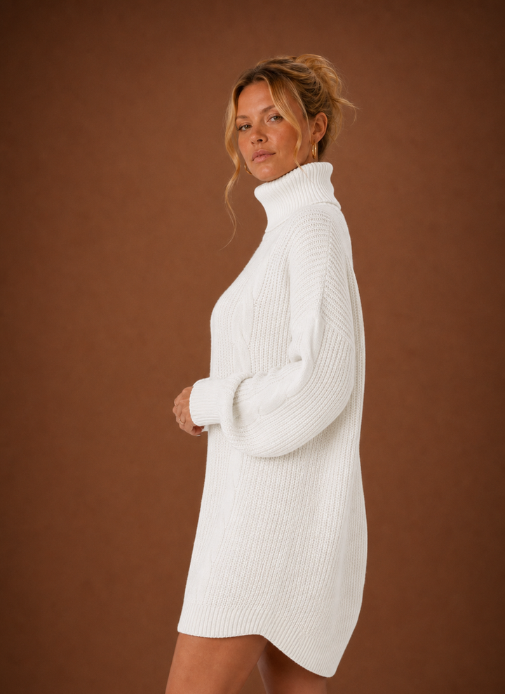 Jade | Turtleneck Cable Knit Sweater Dress