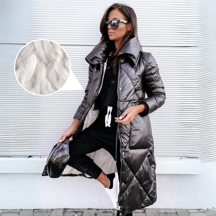 Juno | Womens Long Quilted Puffer Coat Hooded
