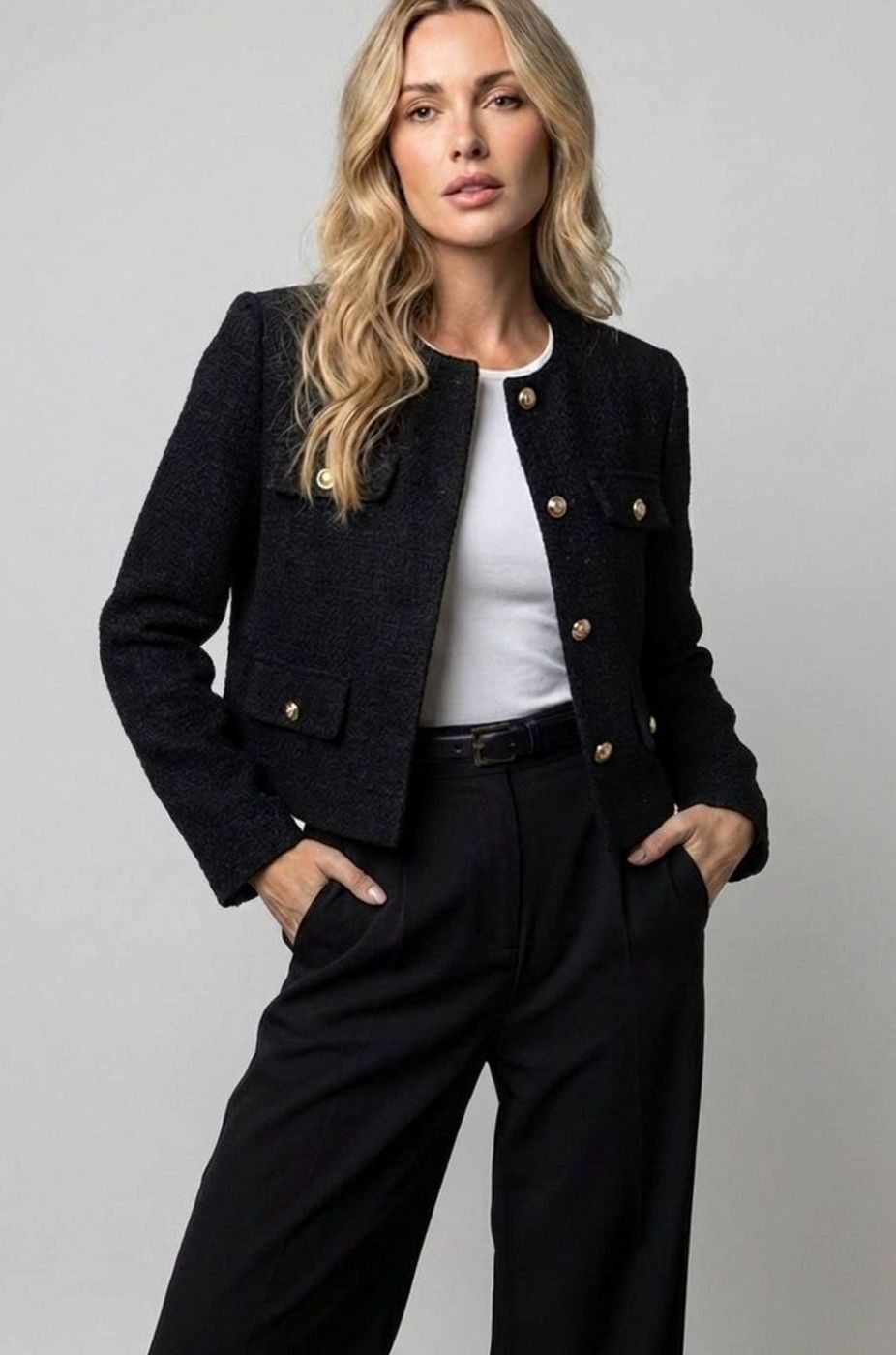 Paige | Tweed Jacket with Buttons Front Pockets