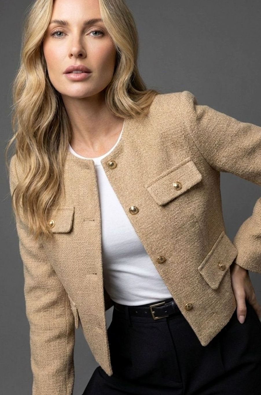 Paige | Tweed Jacket with Buttons Front Pockets