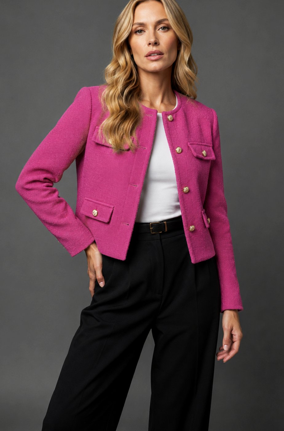 Paige | Tweed Jacket with Buttons Front Pockets